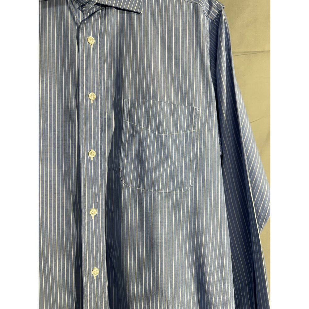 Vintage Ben Silver Shirt Men Large 14.5 33 Blue Striped Spread Button Charleston - Picture 4 of 6